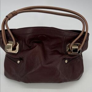 B. Makowsky Chocolate Brown Shoulder Bag with Gold Details
